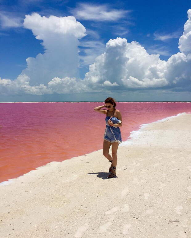 Розовое озеро в Мексике