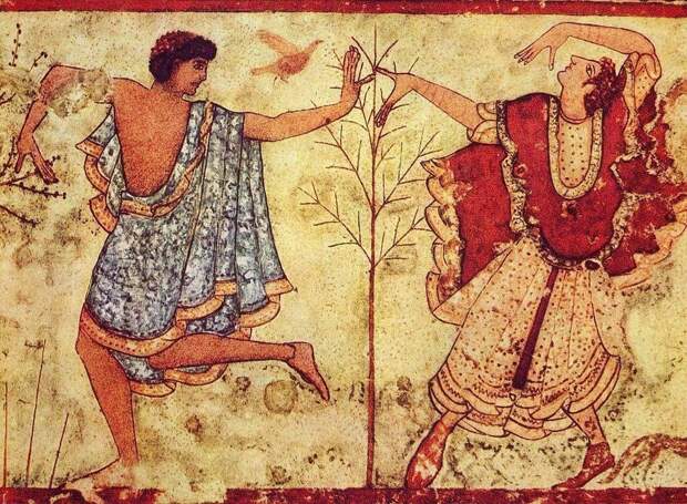 Совместный танец мужчины и женщины на этрусской фреске V в. до н.э.