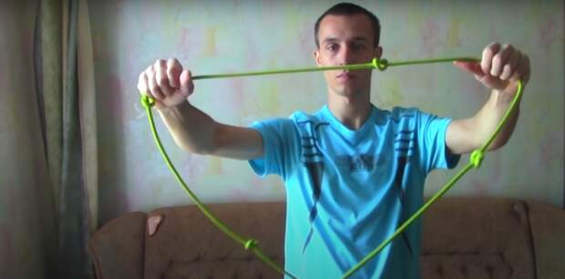 Вот какой в итоге получается веревка, когда используется узел «Пожарная лестница». /Фото: youtube.com/watch?v=a-q8CNgu3GE&ab_channel=KulibinTV