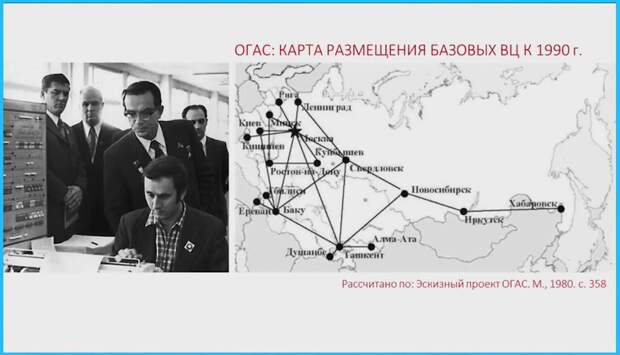 Карта размещения базовых вычислительных центров к 1990 году