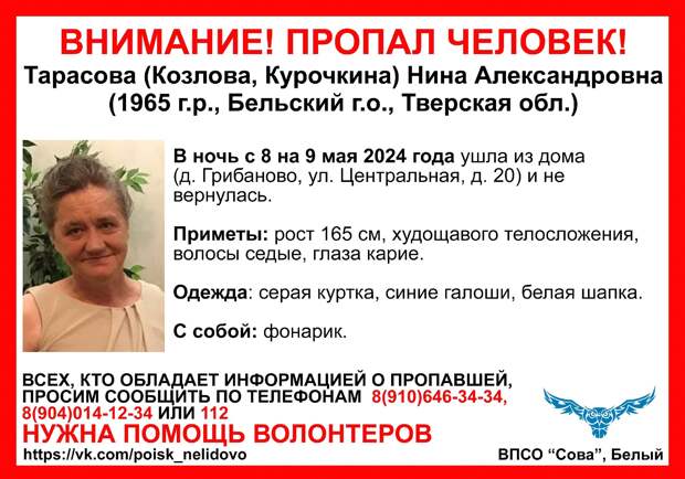В Тверской области пропала женщина в синих галошах