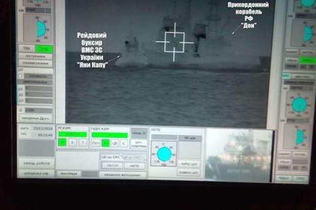 Украинский буксир «Яны Капу» и российский пограничный корабль «Дон»
