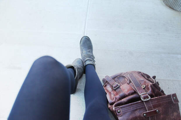 Boots, backpack, tights