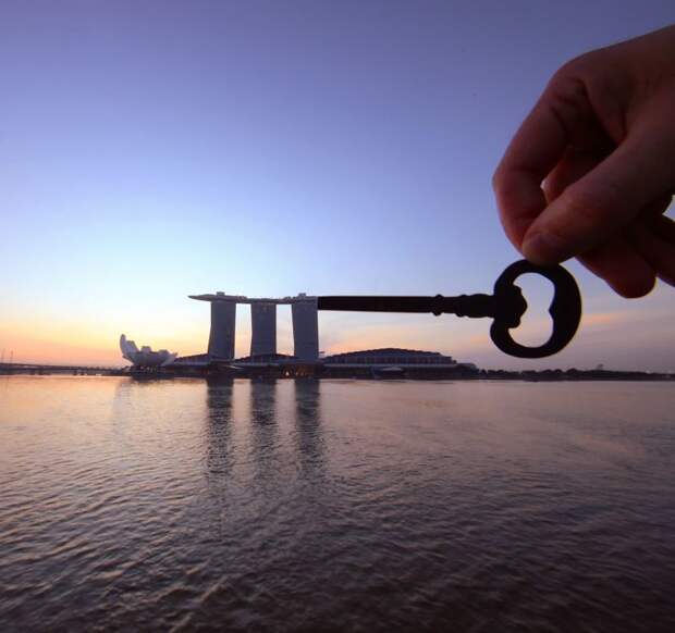 22. Ключ к отелю Marina Bay Sands, Сингапур достопримечательност, путешествие, трафарет, фотограф