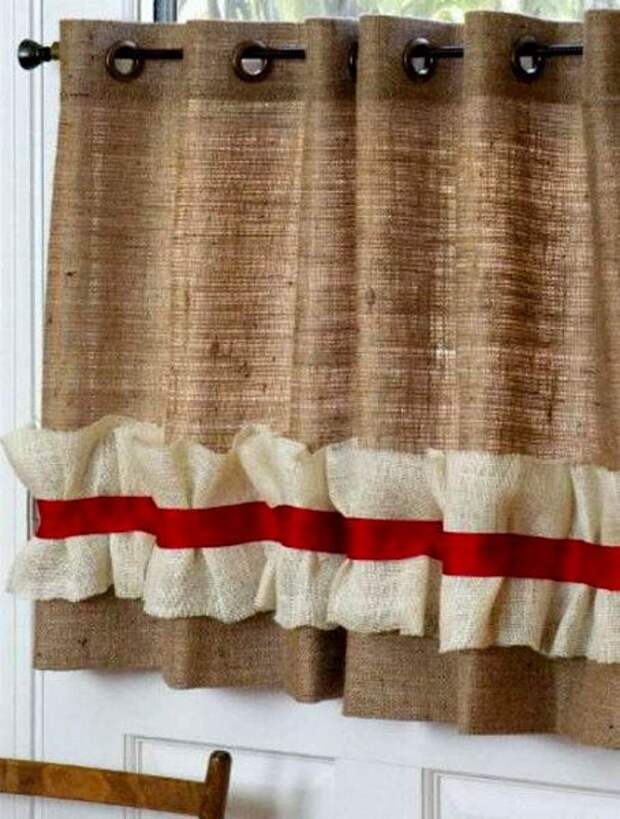 Burlap Curtain Panel with grommets 64" x 36" - Burlap Valance with ruffle: 