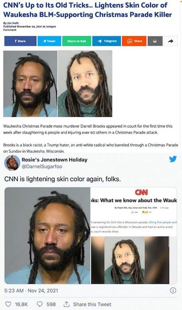 CNN отбелил кожу преступника, переехавшего Рождественский парад в Висконсине CNN отбелил кожу преступника, переехавшего Рождественский парад в Висконсине