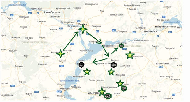 карта восстания 1239-1240.зеленый: 2 базы, удары, очаги восстаний. серый:мнгл. базы