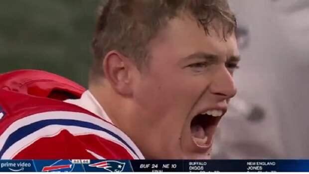 Mac Jones yelling on sidelines 