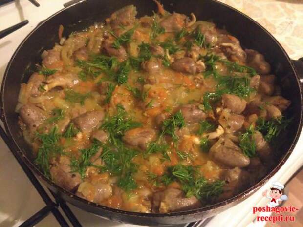 Фотография рецепта Куриные сердечки с морковью и луком