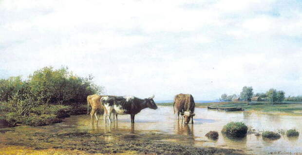 Клодт М. К., «Коровы на водопое», 1879 г.