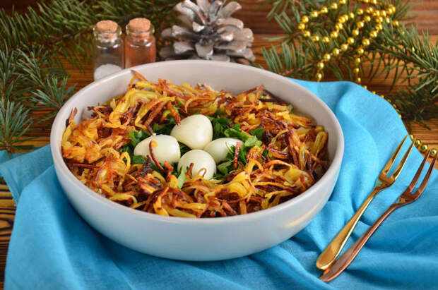 Салат «Гнездо глухаря» с курицей — оригинальный и очень вкусный рецепт