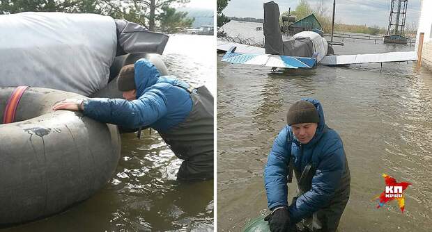 Попытка спасти технику при помощи надувных плотов. ФОТО Виталий КОРОЛЕВ