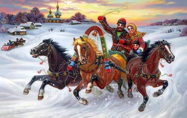 Русская зима Русская зима. Федоскинская лаковая миниатюра.
