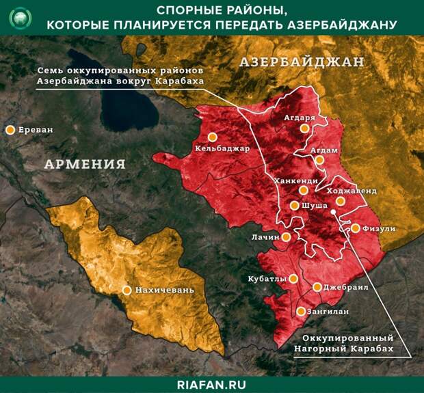 Спорные районы, которые планируется передать Азербайджану