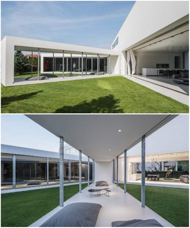Двигающаяся терраса оснащена бескаркасными раздвижными окнами (Quadrant House, Польша). | Фото: pinterest.com/ cretechiotnyc.com. Двигающаяся терраса оснащена бескаркасными раздвижными окнами (Quadrant House, Польша). | Фото: pinterest.com/ cretechiotnyc.com.