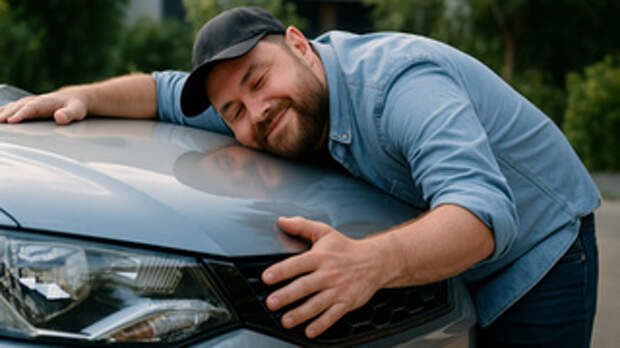 Водитель обнимает автомобиль / Изображение сгенерировано нейросетью DALL-E / amic.ru