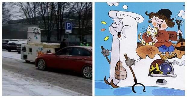 Самое русское ДТП: печь против BMW