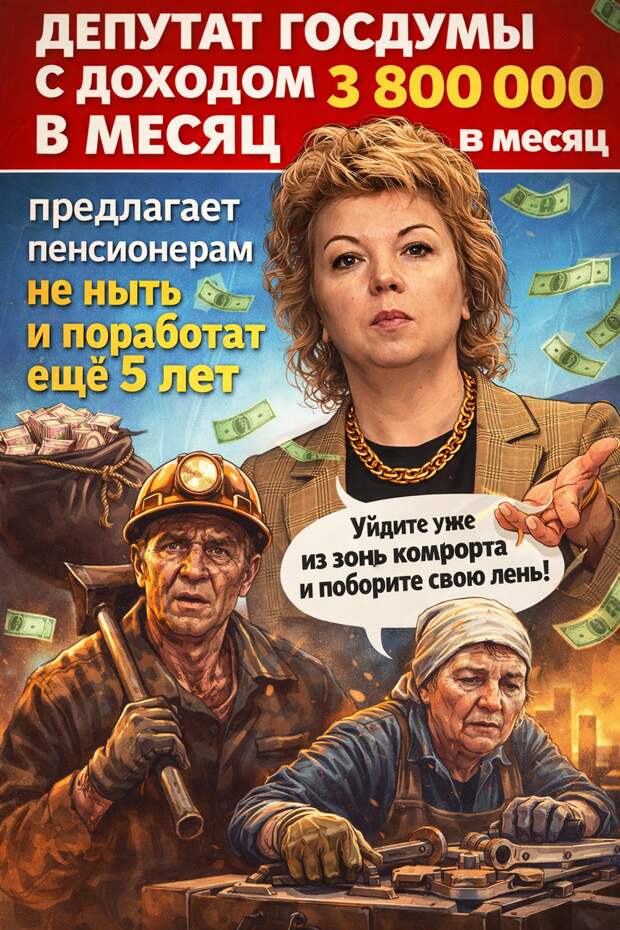 Депутат Госдумы Ямпольская с доходом 3.8 млн р. в месяц предлагает пенсионерам не ныть, а поработать ещё 5 лет