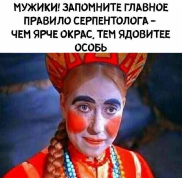 Возможно, это изображение (1 человек и текст «мужики! запомните главное правило серпентолога- чем ярче OKPAc. TEM ядовитее особь 1»)
