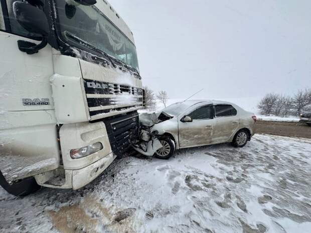 Автомобиль «Рено» въехал в стоящую фуру на дороге «Воткинск-Чайковский»