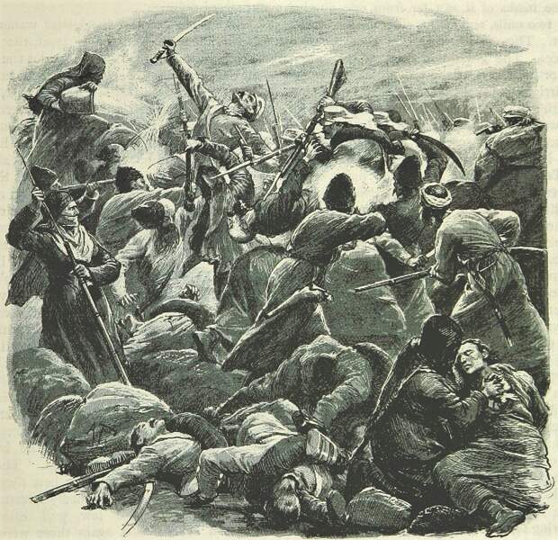 Бой текинцев с русскими (рисунок из английского журнала).