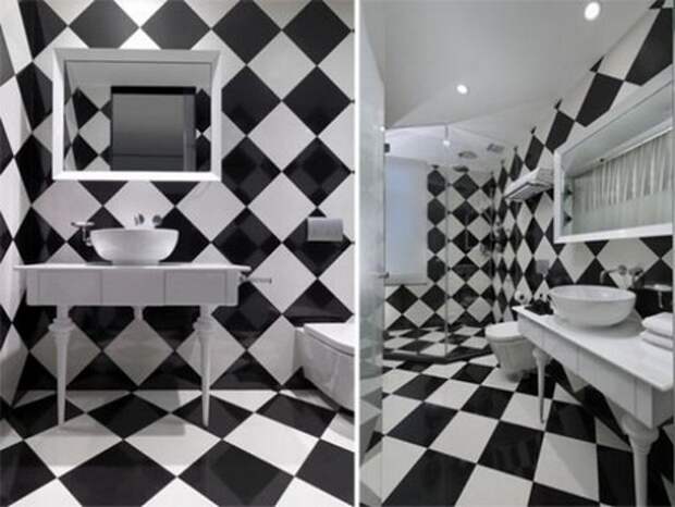 черно-белая плитка в ванной