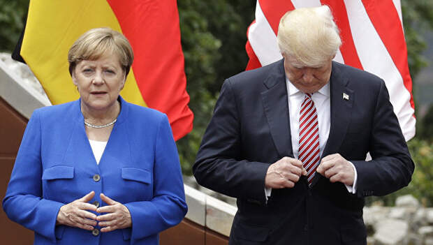 Ангела Меркель и Дональд Трамп во время саммита G7 в Таормине, Италия. 26 мая 2017