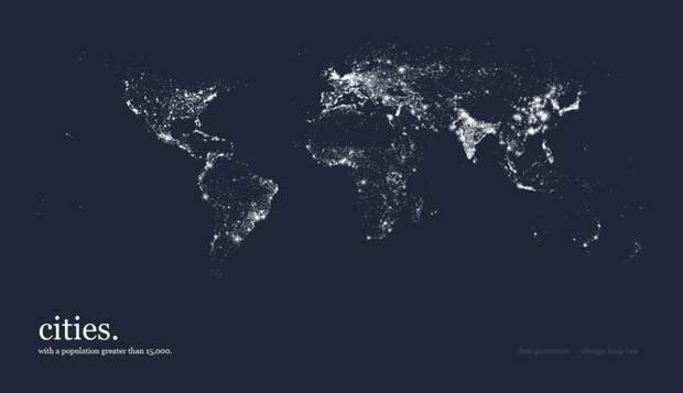 3. Все города с населением 15 000 жителей и больше в мире, интересно, карта, познавательно, фото