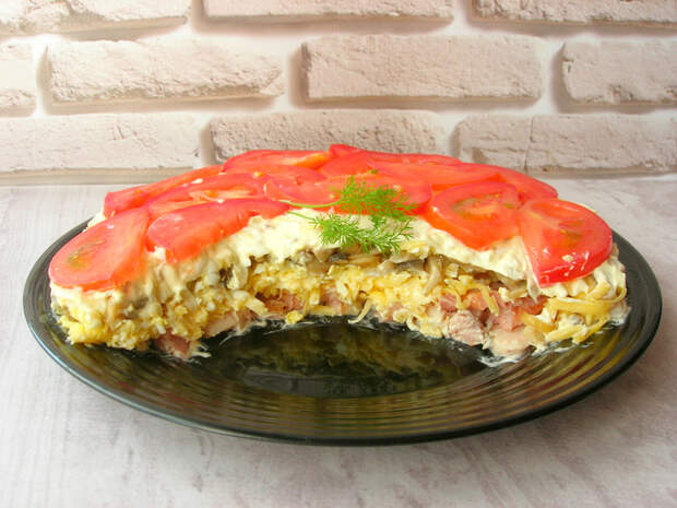 Слоеный салат Чикаго. Просто, вкусно и все сыты! Салат, Видео, Рецепт, Длиннопост, Кулинария, Видео рецепт