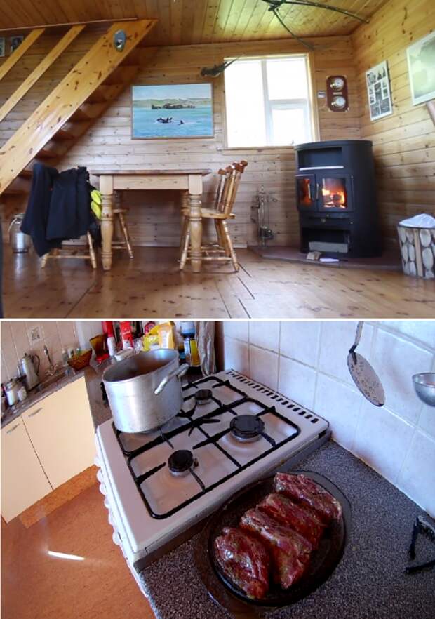 Для обогрева домика установили дровяную печь, а для приготовления еды есть баллонный газ (о.Эдлидаэй, Исландия). | Фото: youtube.com/ © Bjarni Sigurdsson.