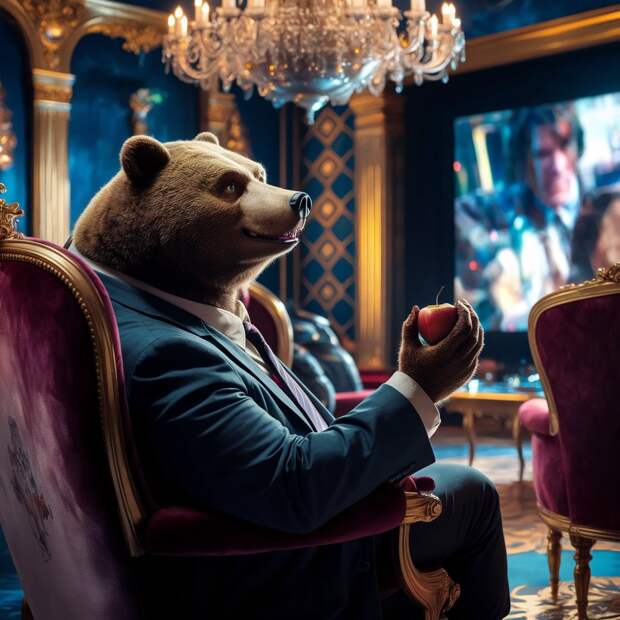 Медведь в кино с яблоком.jpg Медведь в кино с яблоком.jpg