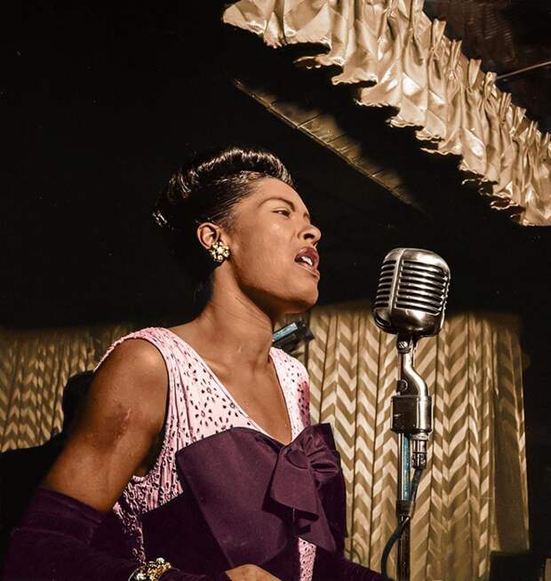 Feb 1947 Portrait of Billie Holiday, Downbeat, New York.