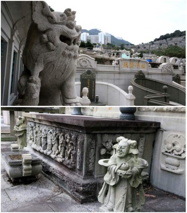 Большинство могил, усыпальниц и мавзолеев щедро украшены мраморными статуэтками или барельефами (Абердинское национальное кладбище, Гонконг). | Фото: livejournal.com.