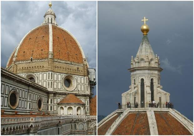 Слева направо: Купол Флорентийского собора, Филиппо Брунеллески. \ Лантерна купола, Филиппо Брунеллески.