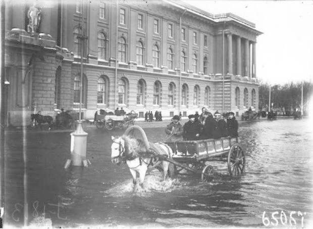Наводнение в Санкт-Петербурге в 1903 году. Фото с телегой. история, история создания, петр1