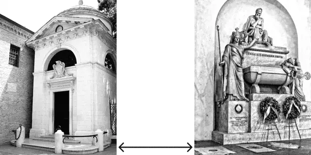 Слева — гробница Данте Алигьери в итальянском городе Равенна, где его останки хранятся до сих пор. Справа — кенотаф (символический надгробный памятник) Алигьери в базилике Санта-Кроче во Флоренции, родном городе поэта. Источники: tripplanet.ru, tonkosti.ru