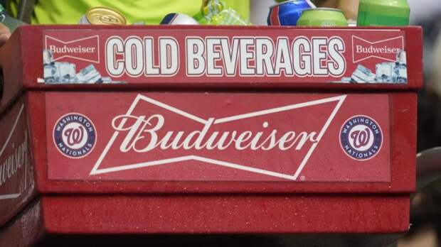 A vendor sells beer at a Washington Nationals baseball game.