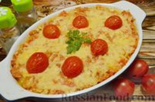 Фото к рецепту: Ленивая лазанья из макарон с куриным фаршем, овощами и сыром