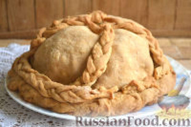 Фото к рецепту: Курник (пирог с курицей, рисом и грибами)