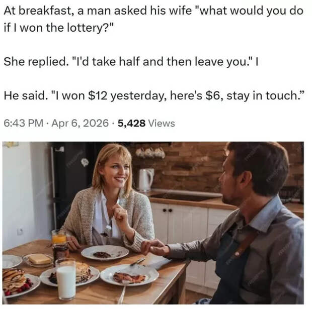 За завтраком муж спрашивает жену: