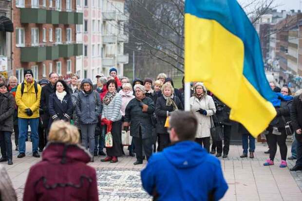 Bilden togs vid en manifestation för Ukraina i Karlskrona 2014.