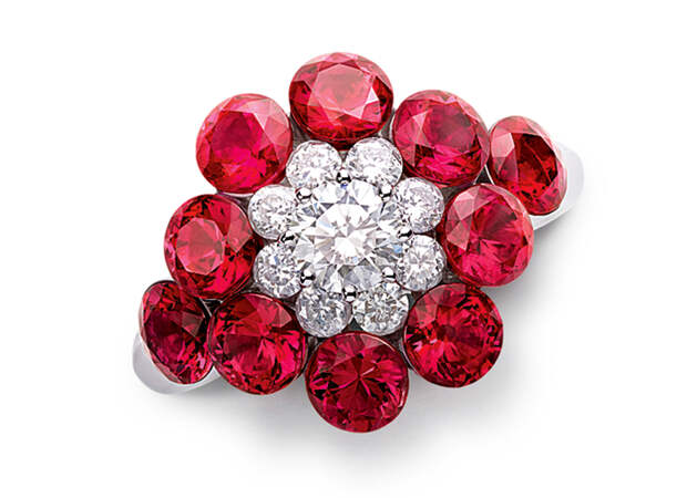 Кольцо, белое золото, рубины, бриллианты,  Magical Setting, Chopard