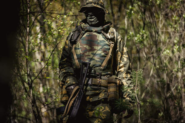 A camouflage military uniform with a variety of different patterns.