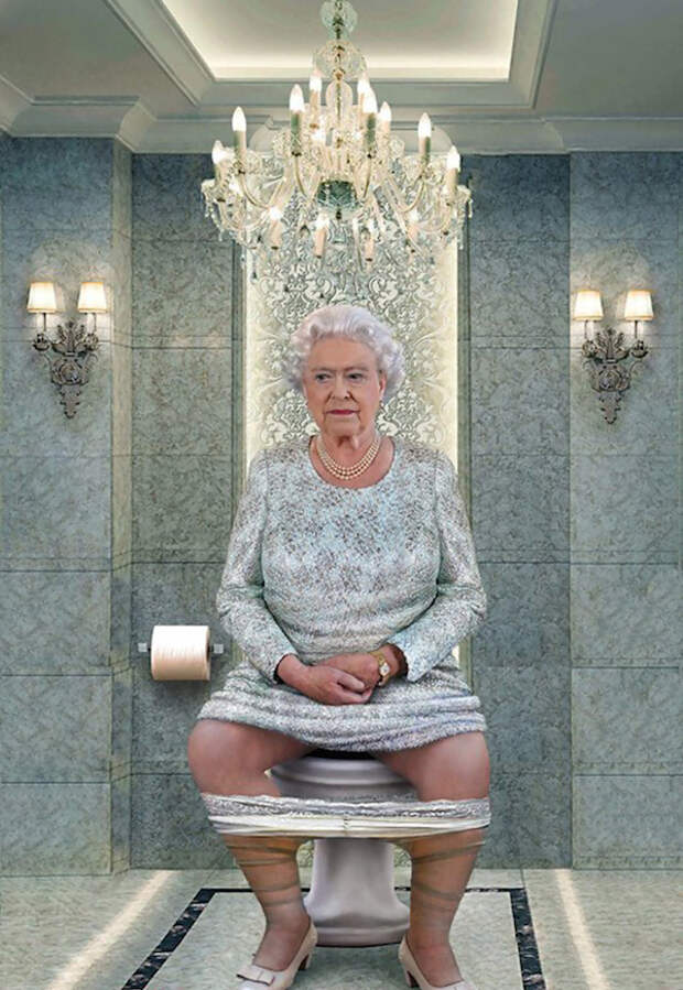 Елизавета II, королева Англии в туалете