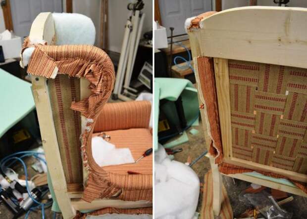 Обшивка тканью боков кресла снаружи