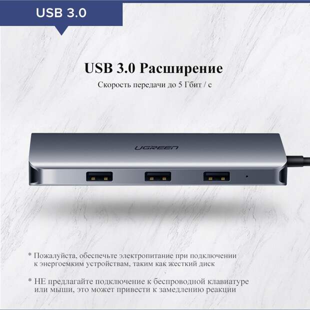 Многофункциональный адаптер Ugreen с Type-C (поддерживает режим DEX от Samsung)