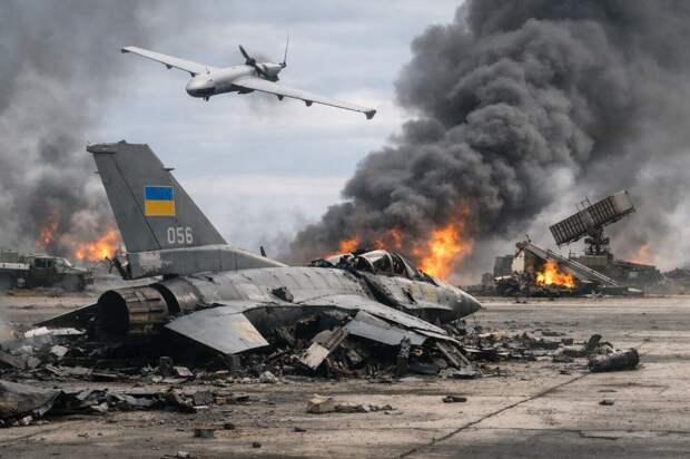 Новейший дрон БМ-70 спалил пятый F-16 ВСУ, а заодно и Су-27 врага