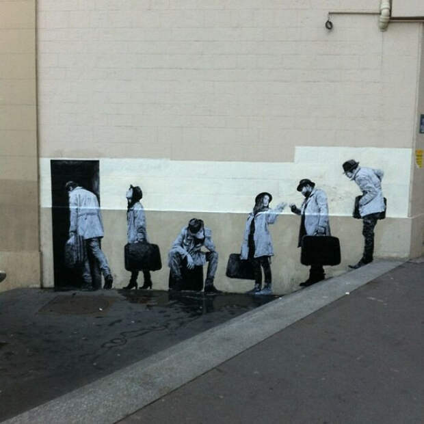 Уличные рисунки художника Levalet взаимодействуют с окружающей средой