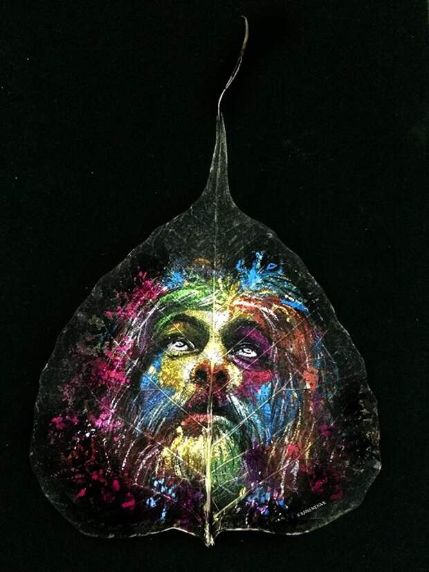 Мини-шедевры на листьях от индийского художника