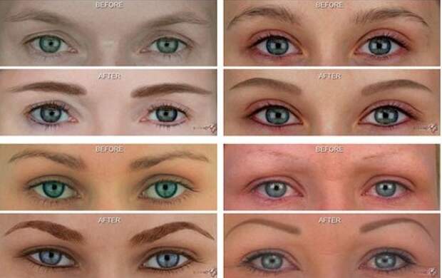 Примеры перманентного макияжа бровей до и после